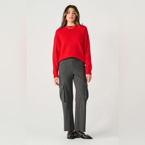 NWOT Women’s Round Neck Cherry Red Beaded Embellished Sweater Size Small - Picture 3 of 4